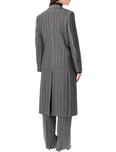 Ferragamo Oversized Double-breasted Chevron Wool Coat In Gray