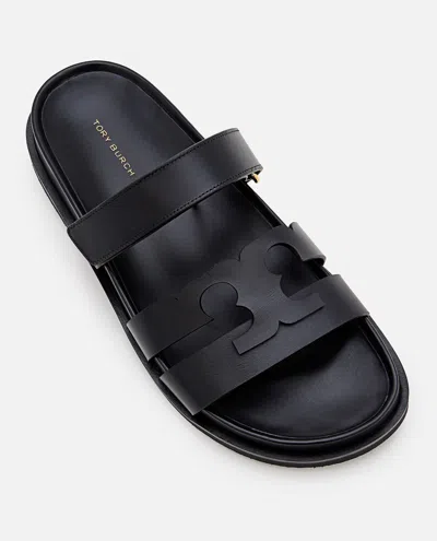 Tory Burch T Leather Sandals In Black