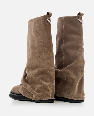 Attico Suede Robin Combat Boots In Brown