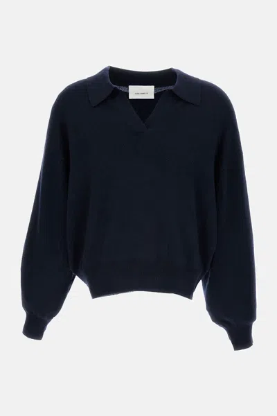 Lisa Yang Ribbed Polo Wool Sweater In Blue