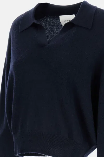 Lisa Yang Ribbed Polo Wool Sweater In Blue