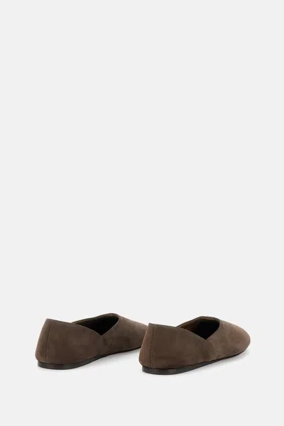 Khaite Brown Calf Leather Bos Taurus Ballet Flats In Brown