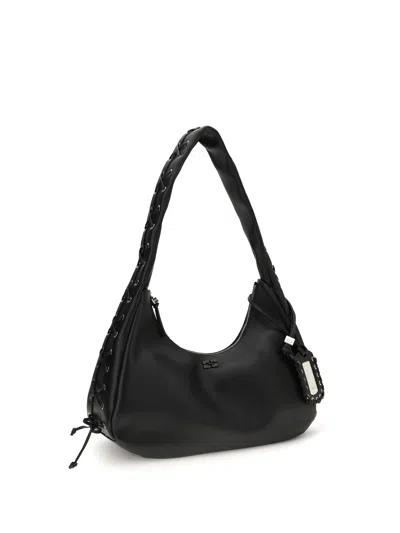 Ganni Medium Laces Hobo Bag In Black