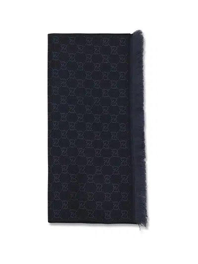 Gucci Women Gg Supreme Embroidered Wool Scarf In Blue