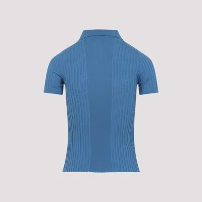 Miu Miu Short Sleeve Polo Shirt Ribbed Texture In Blue
