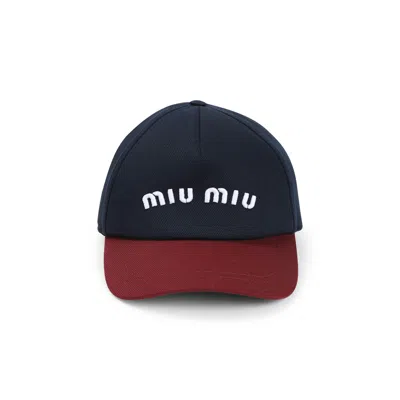 Miu Miu Two-tone Cotton Baseball Cap In Blue