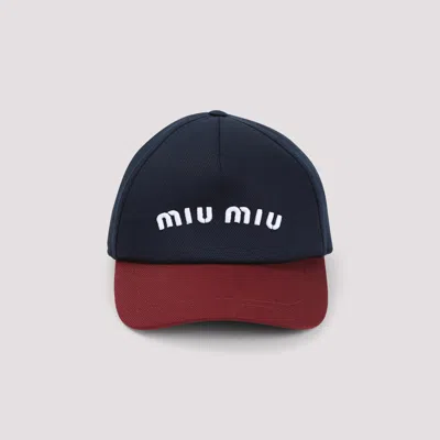 Miu Miu Two-tone Cotton Baseball Cap In Blue