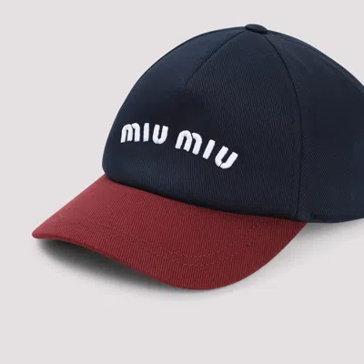 Miu Miu Two-tone Cotton Baseball Cap In Blue