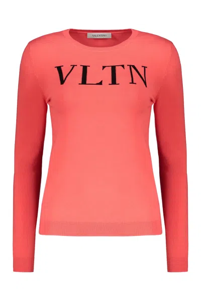 Valentino Logo Crew-neck Long-sleeve T-shirt In Pink