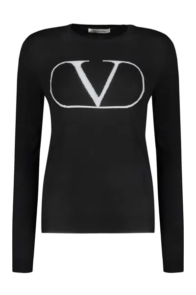 Valentino Long Sleeve Crew-neck Sweater In Black