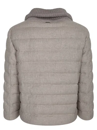 Herno Quilted Cashmere-wool Blend Jacket With Ribbed Collar And Padded Design In Gray