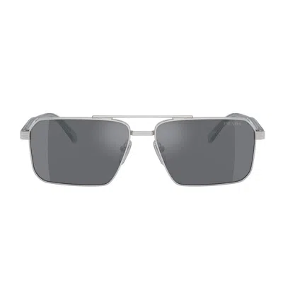 Prada Double Bridge Rectangle-frame Sunglasses In Silver