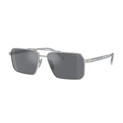 Prada Double Bridge Rectangle-frame Sunglasses In Silver