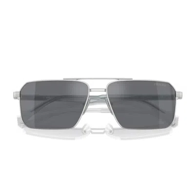 Prada Double Bridge Rectangle-frame Sunglasses In Silver
