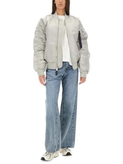 Alpha Industries Quilted Zip-front Bomber Jacket In Gray