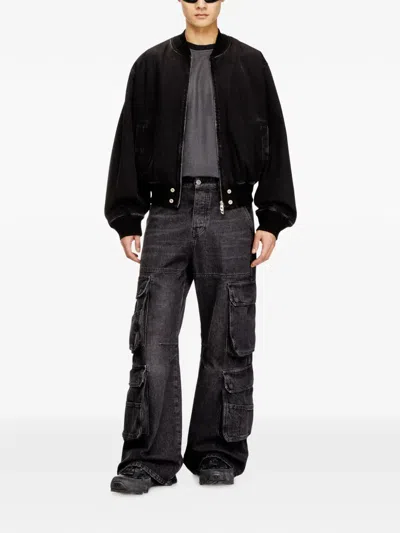 Diesel D-guz Ribbed Denim Bomber Jacket In Black