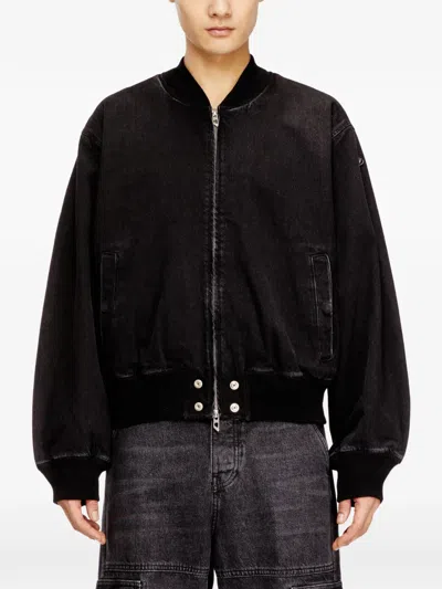 Diesel D-guz Ribbed Denim Bomber Jacket In Black