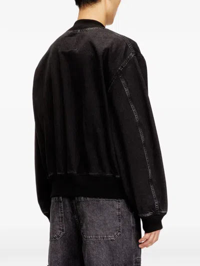 Diesel D-guz Ribbed Denim Bomber Jacket In Black