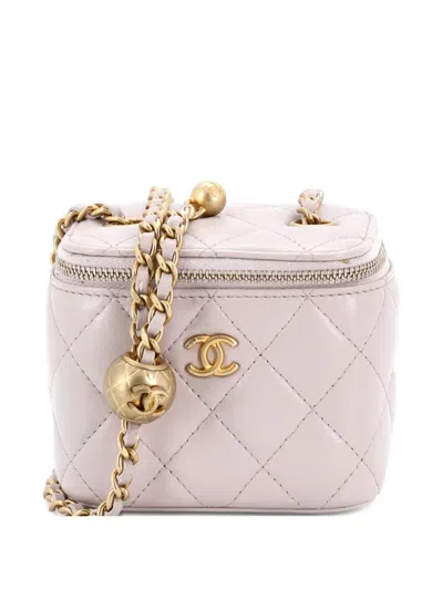 Pre-owned Chanel Classic Vanity Case With Chain Quilted Caviar Mini Pouch In Neutral