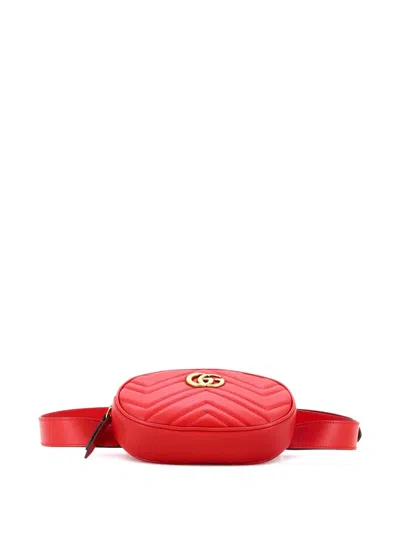 Pre-owned Gucci Gg Marmont Matelasse Leather Belt Bag In Red