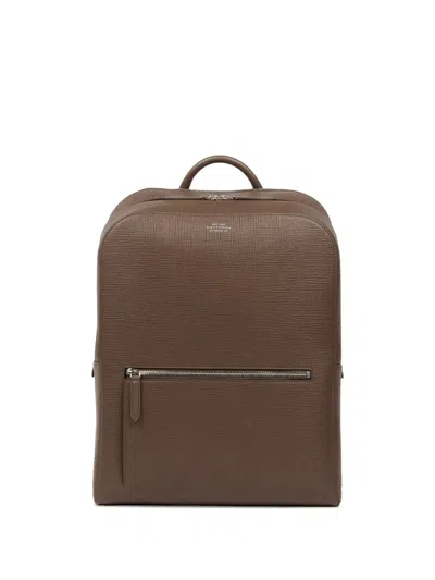 Smythson Panama Zip-around Leather Backpack In Brown