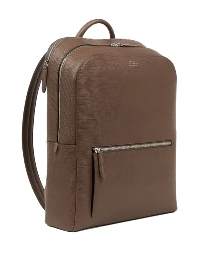 Smythson Panama Zip-around Leather Backpack In Brown