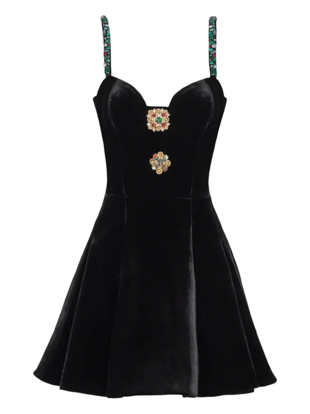 Balmain Embellished Strap Velvet Fit & Flare Dress In Black | ModeSens