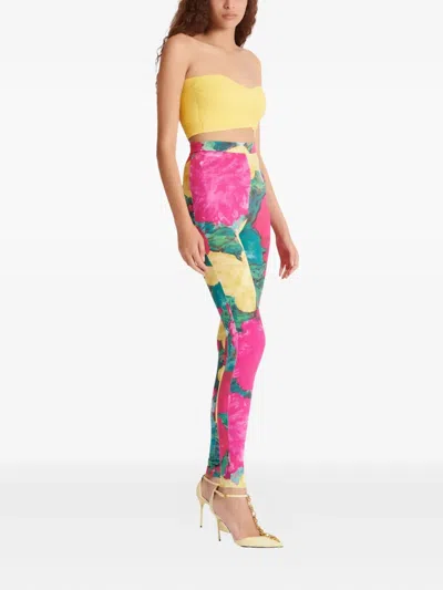 Balmain Jersey Leggings Roses Print Logo Detail In Multi