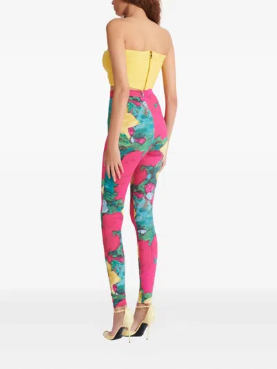 Balmain Jersey Leggings Roses Print Logo Detail In Multi