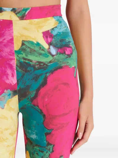 Balmain Jersey Leggings Roses Print Logo Detail In Multi