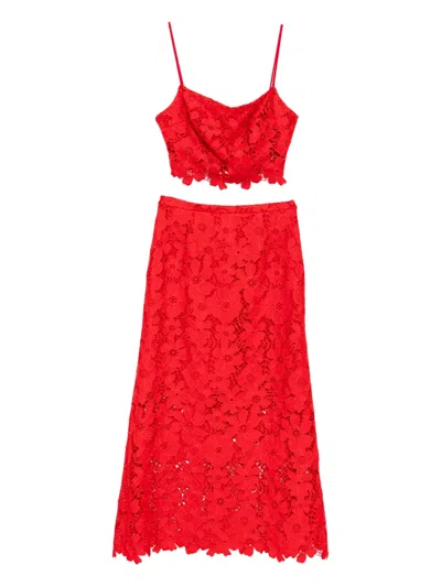 Blaklace Floral-embrodairy Skirt Set In Red