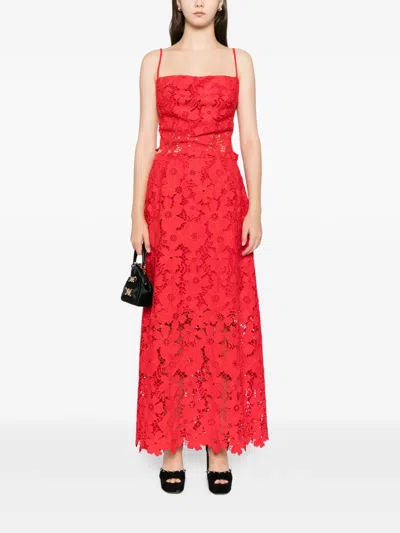 Blaklace Floral-embrodairy Skirt Set In Red