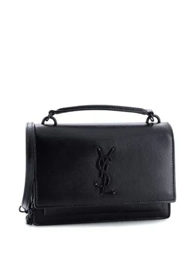 Pre-owned Saint Laurent Sunset Top Handle Chain Wallet Leather Crossbody Bag In Black
