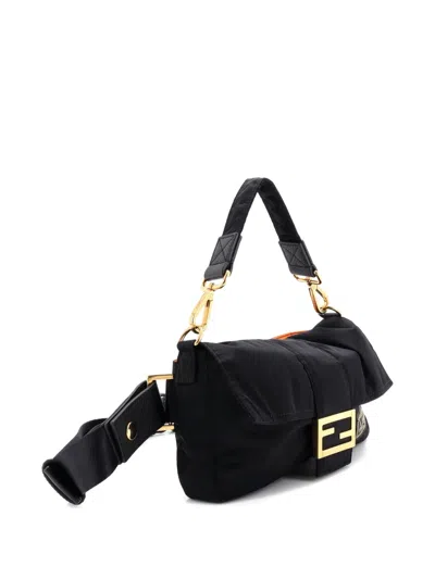Pre-owned Fendi Porter Baguette Bag Nylon Medium Belt Bag In Black