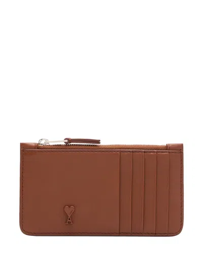 Ami Alexandre Mattiussi Ami De Coeur Zipped Card Holder In Brown