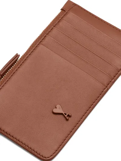 Ami Alexandre Mattiussi Ami De Coeur Zipped Card Holder In Brown