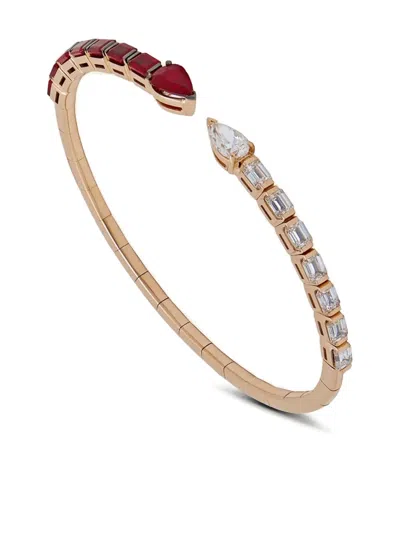 Jewels Aficionado 18k Rose Gold Diamond Ruby Cuff In Gold