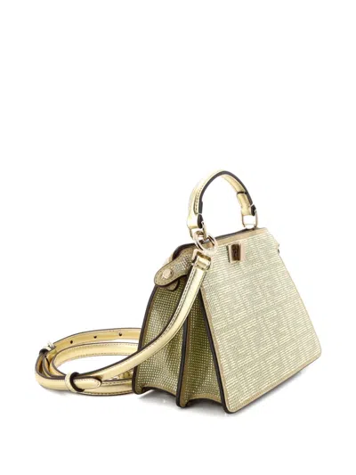 Pre-owned Fendi Peekaboo Iseeu Bag Zucca Crystal Embellished Suede Petite Satchel In Gold