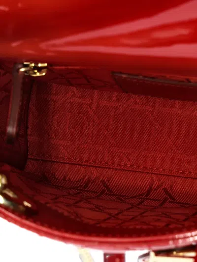 Pre-owned Dior Lady  Chain Bag Cannage Quilt Patent Mini Satchel In Red