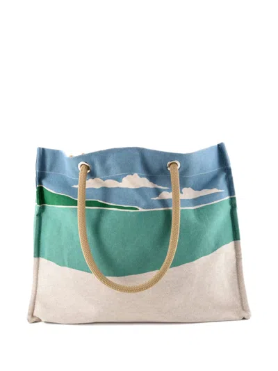 Pre-owned Hermes La Plage Beach Printed Canvas Tote Bag In Neutral