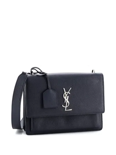Pre-owned Saint Laurent Sunset Satchel Leather Medium Crossbody Bag In Blue