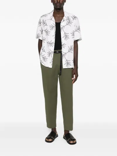 White Sand Pleated Twill Straight-leg Trousers In Green