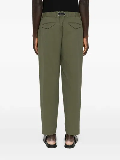 White Sand Pleated Twill Straight-leg Trousers In Green