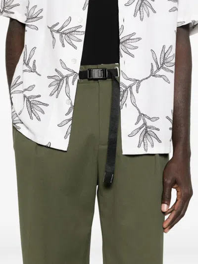 White Sand Pleated Twill Straight-leg Trousers In Green