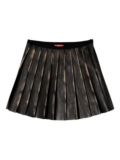 Diesel Short Pleated Skirt With Distressed Effect In Animal Print