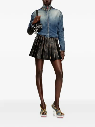 Diesel Short Pleated Skirt With Distressed Effect In Animal Print