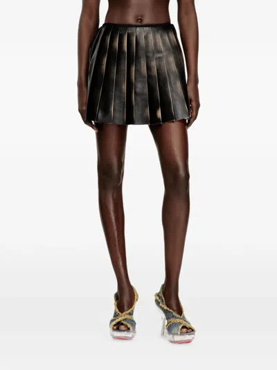 Diesel Short Pleated Skirt With Distressed Effect In Animal Print