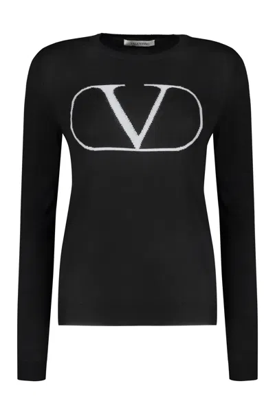 Valentino Long Sleeve Crew-neck Sweater In Black