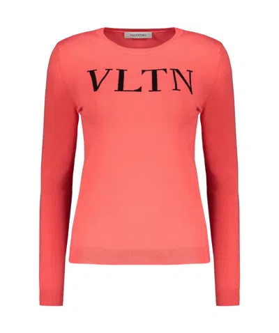 Valentino Logo Crew-neck Long-sleeve T-shirt In Pink