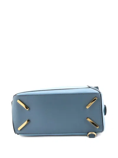 Pre-owned Loewe Puzzle Bag Leather Small Satchel In Blue